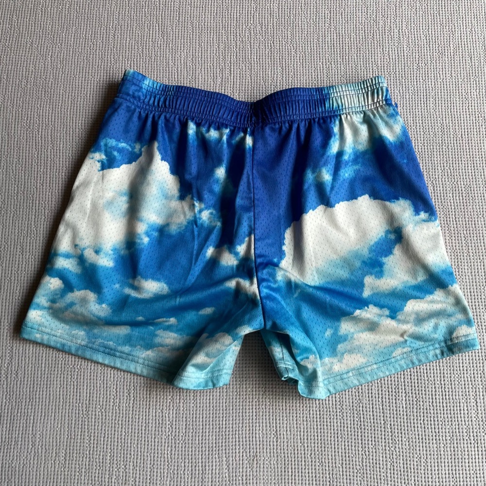 B101 Cloud Print Basketball Shorts Small Blue White Mesh Retro - Picture 5 of 8